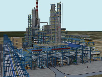 石油化工,煉油廠常減壓蒸餾3D模型,工業建筑場景,帶完整貼圖。虛擬仿真裝置模型。